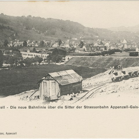 Bau der Eisenbahnstrecke am Hirschberg. Vergrösserte Ansicht