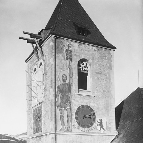 Turm vor Aufzug der neuen Glocken. Vergrösserte Ansicht