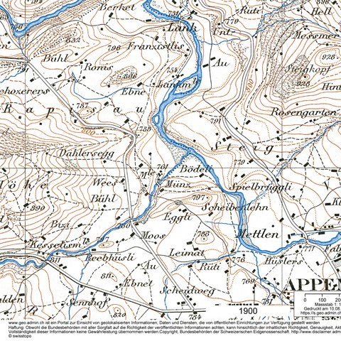 Die Kapellen und die früheren Flurwege zeigen um 1900 noch den Verlauf des alten Weges.. Vergrösserte Ansicht