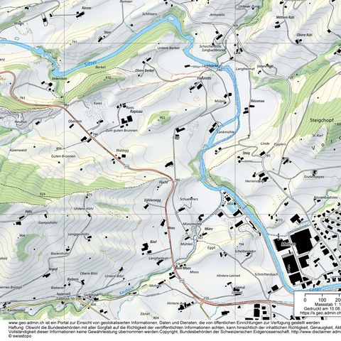 Das Gebiet Rapisau zwischen Sitter, Kaubach und Höhi.. Vergrösserte Ansicht