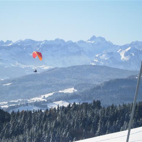Aussicht von Oberegg in den verschneiten Alpstein. Vergrösserte Ansicht