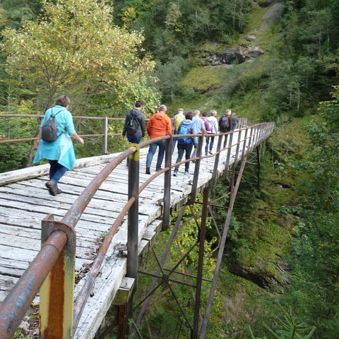 Über die alte Eisenbrücke zu wandern faszinierte die Gruppe / Foto: Jasmin Ebneter. Vergrösserte Ansicht